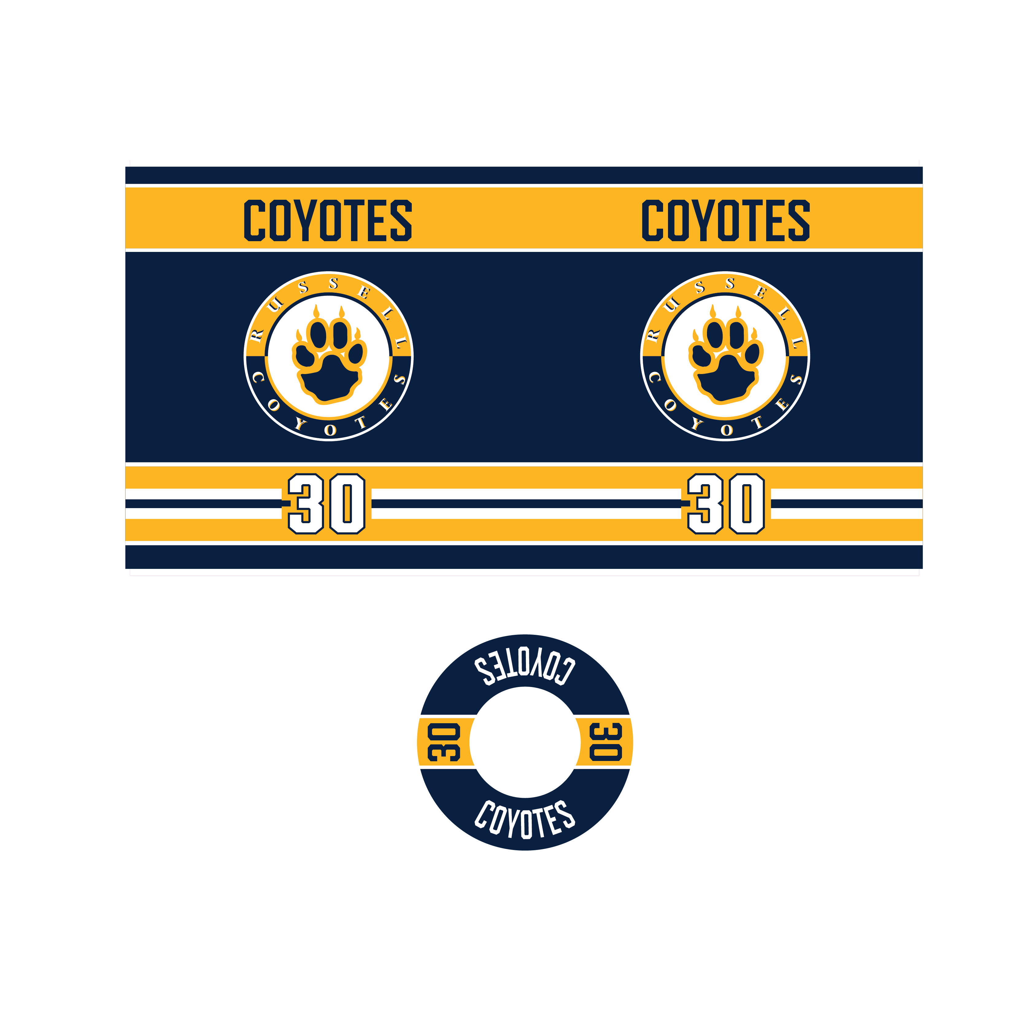 Russell Coyotes Competetive Pro Style Squirt Top 850 ml water bottle with name and number