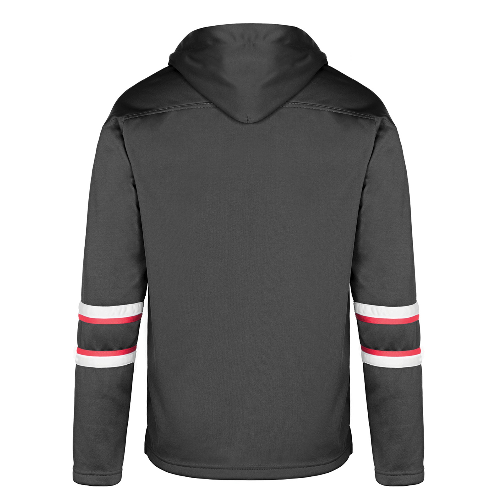 Dangle Adult Hoodie — Black/Red/White — Back