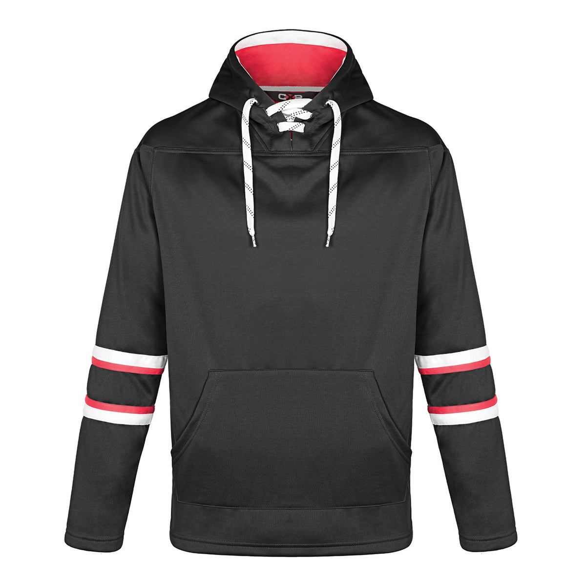 Dangle Adult Hoodie — Black/Red/White