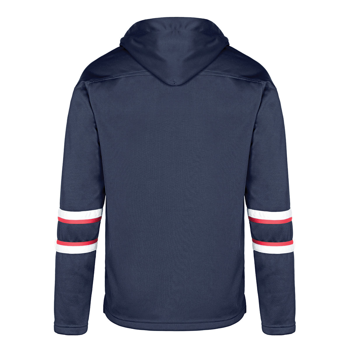 Dangle Adult Hoodie — Navy/Red/White — Back