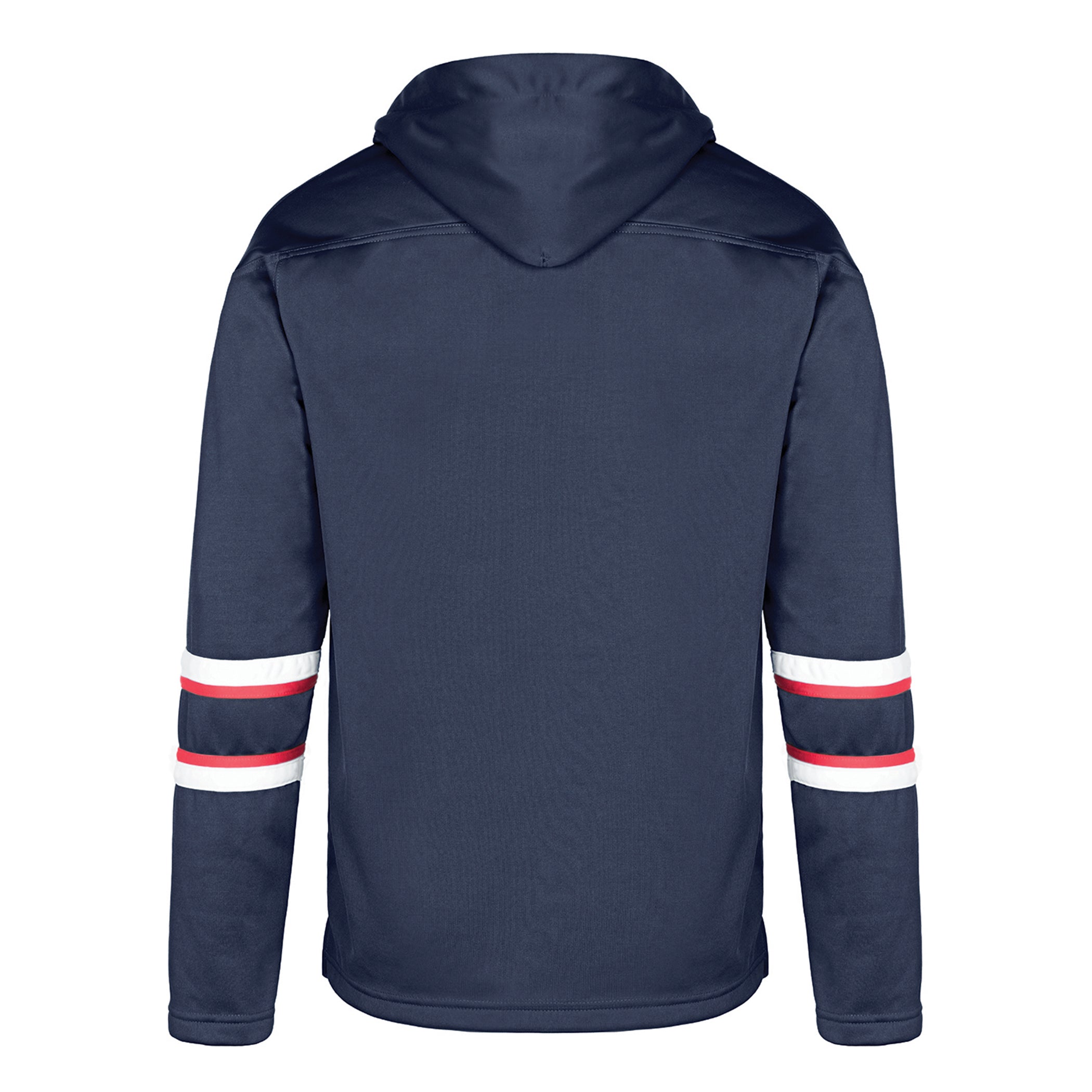Dangle Adult Hoodie — Navy/Red/White — Back