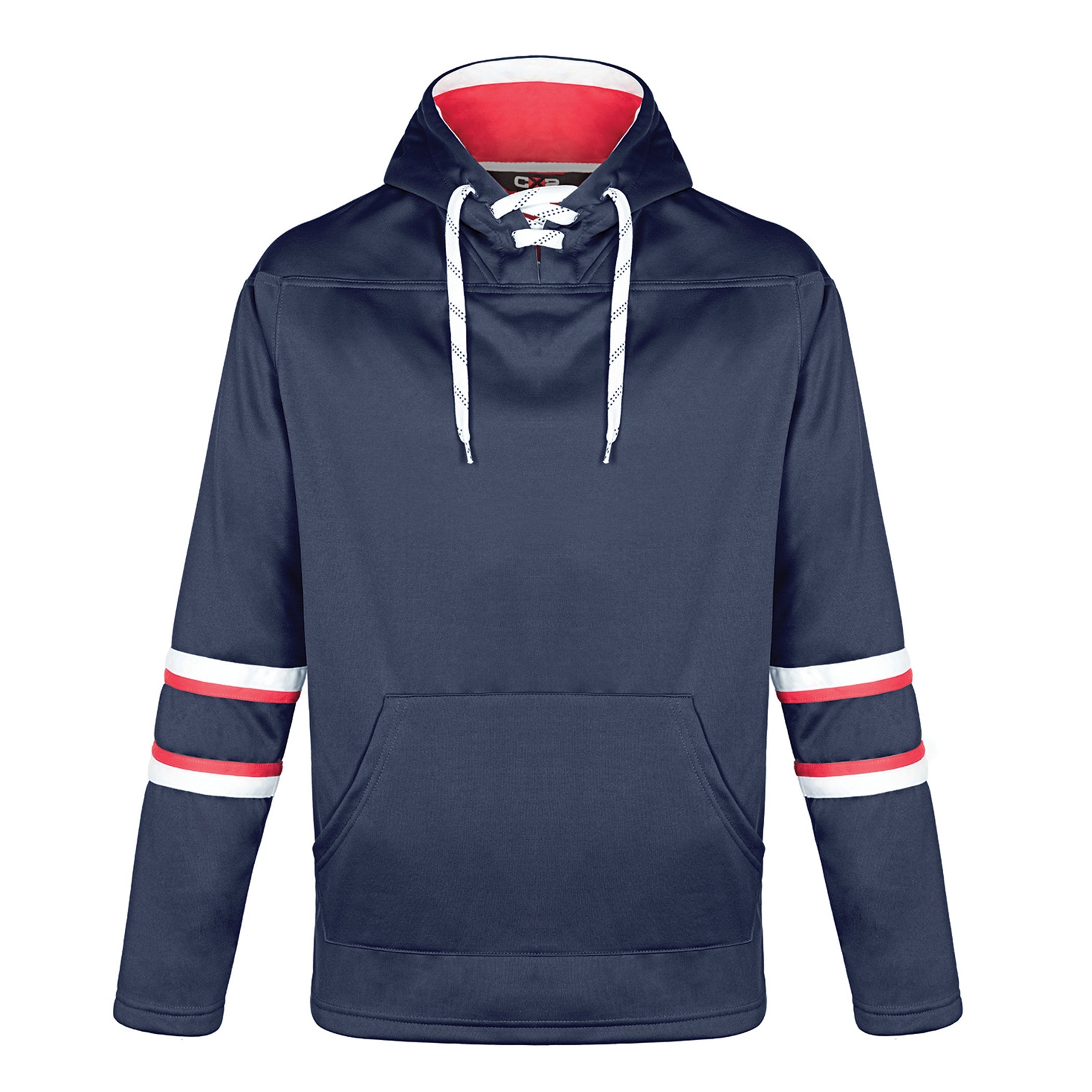 Dangle Adult Hoodie — Navy/Red/White