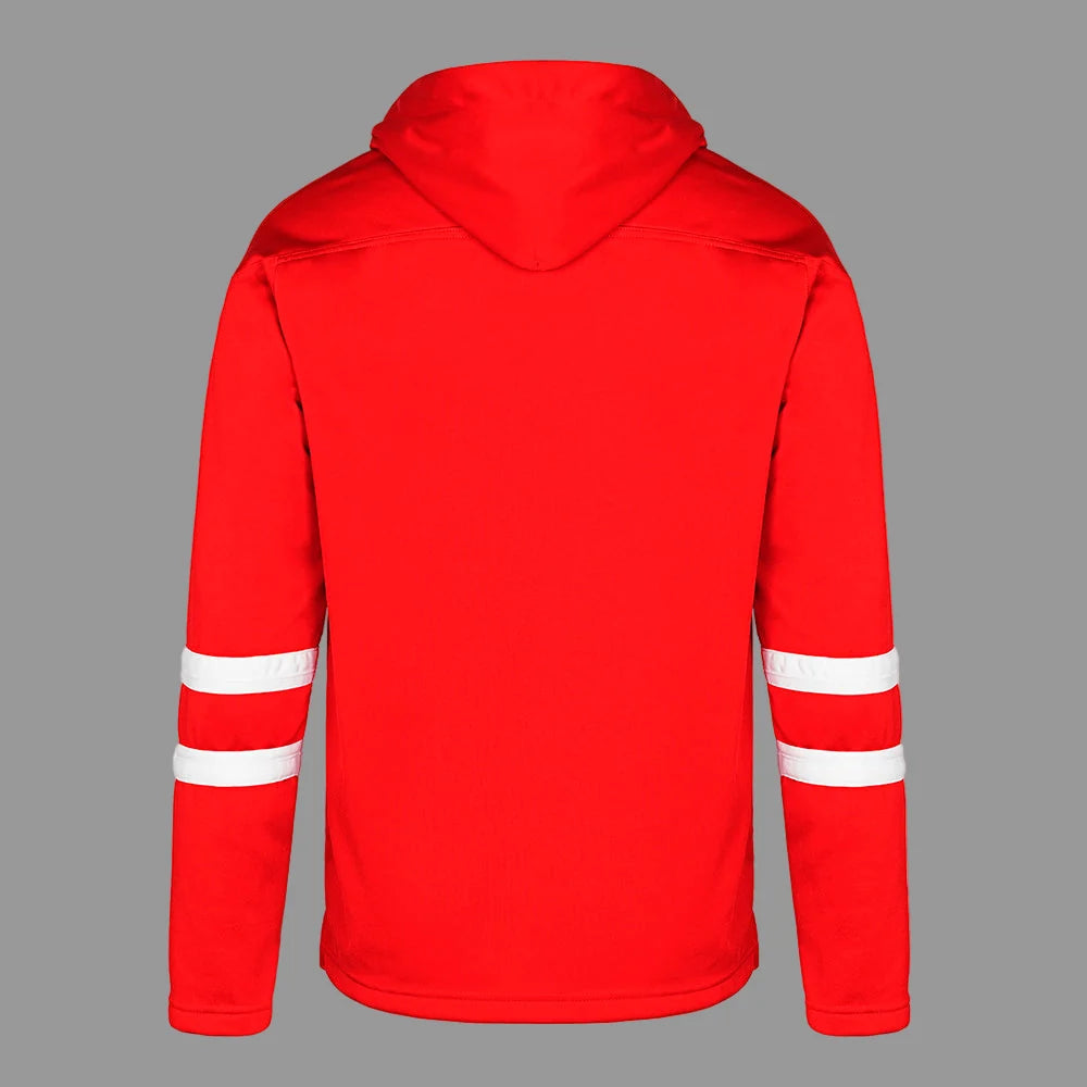 Dangle Adult Hoodie — Red/White — Back