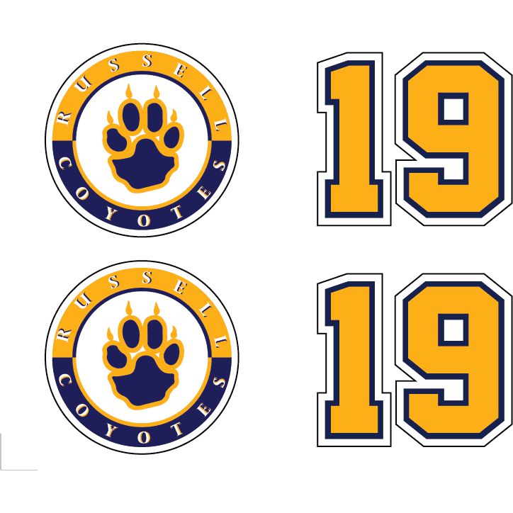 Russell Coyotes Competitive Hockey Helmet Decal and Number Set