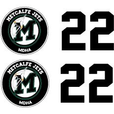 Metcalfe Jets Helmet Decals with logo and number