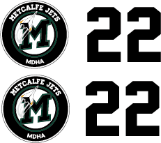 Metcalfe Jets Helmet Decals with logo and number