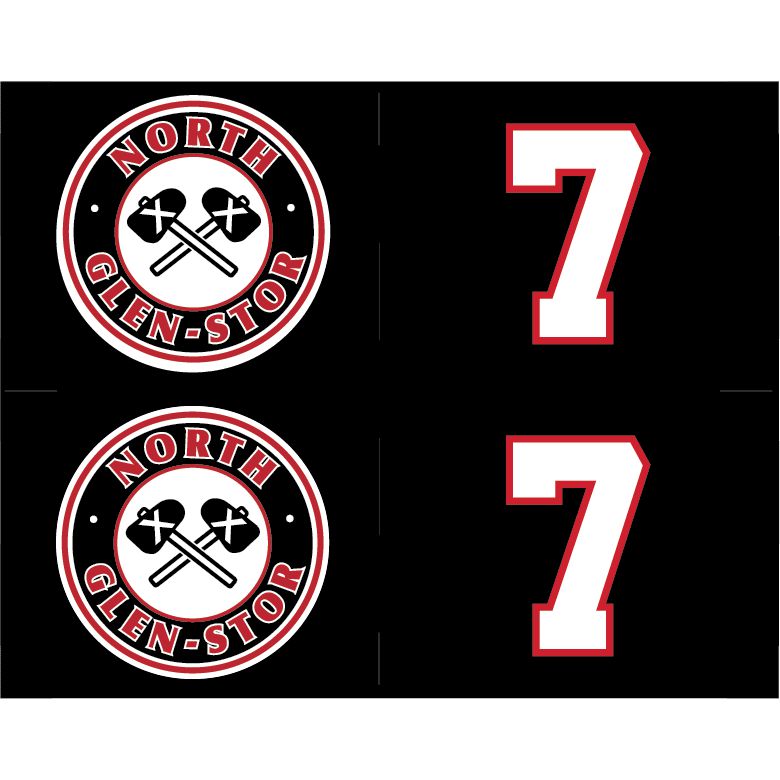 North Glen-Stor Braves Helmet Decals with logo and number