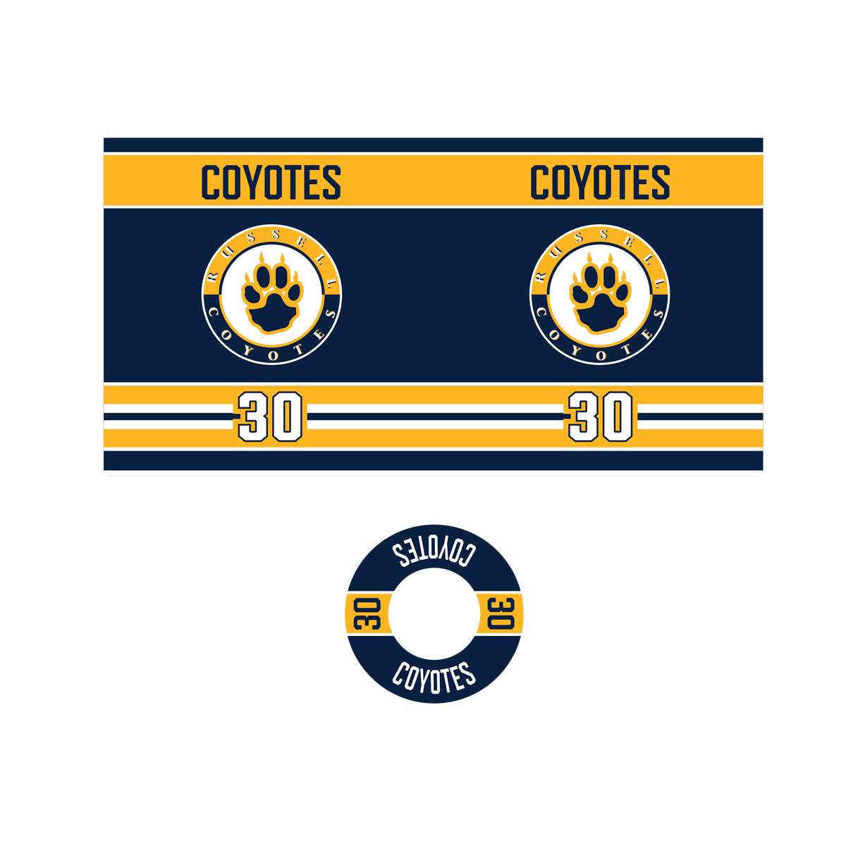 Russell Coyotes Competetive Pro Style Squirt Top 850 ml water bottle with name and number