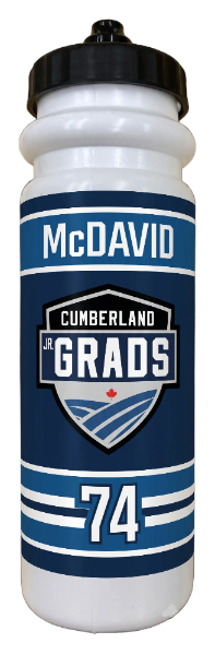 Cumberland Jr. Grads 850ml water bottle with name and number