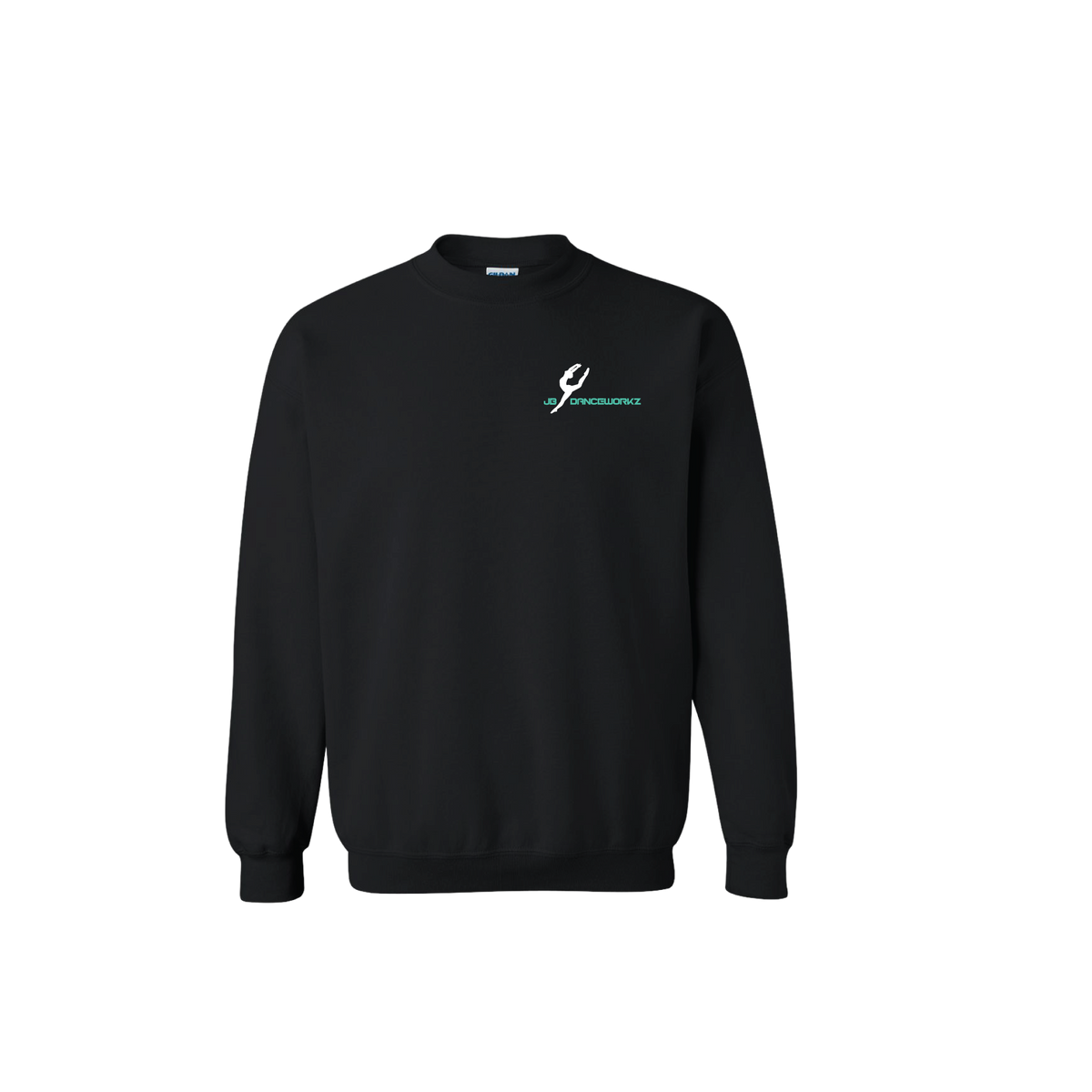 JB Danceworkz Black Crewneck — Left Chest — Front