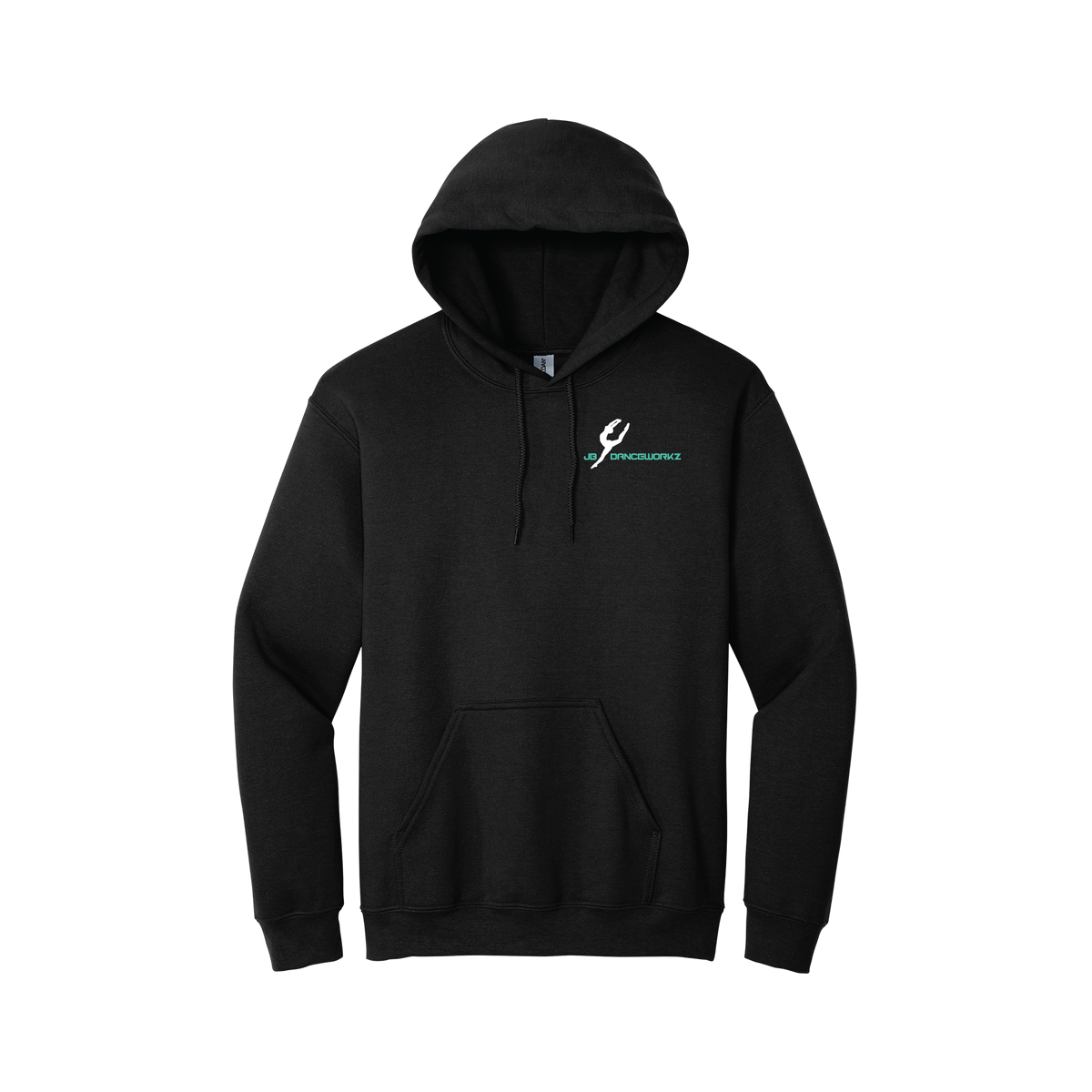 JB Danceworkz Black Hoodie — Left Chest — Front