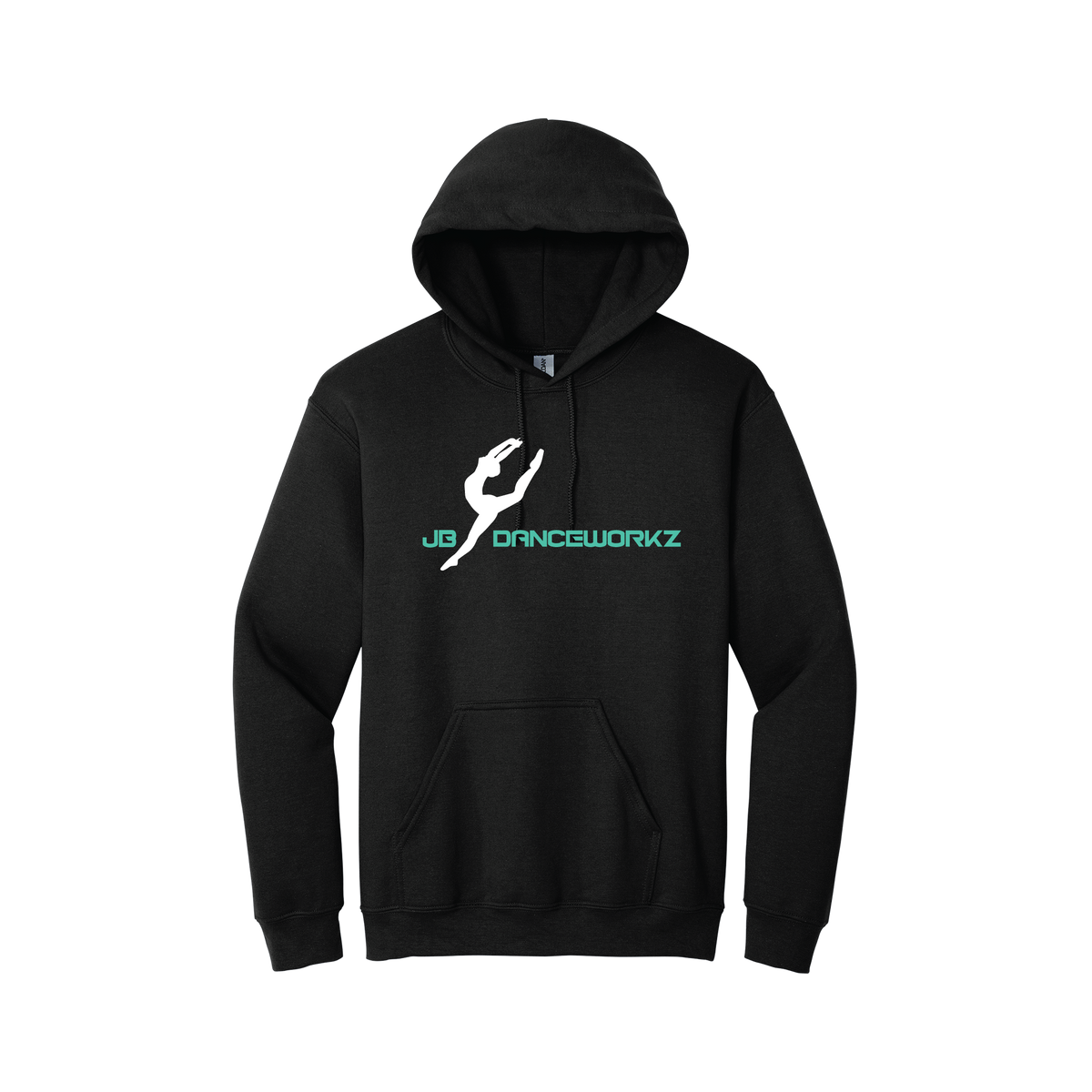 JB Danceworkz Black Youth Hoodie — Full Front — Front