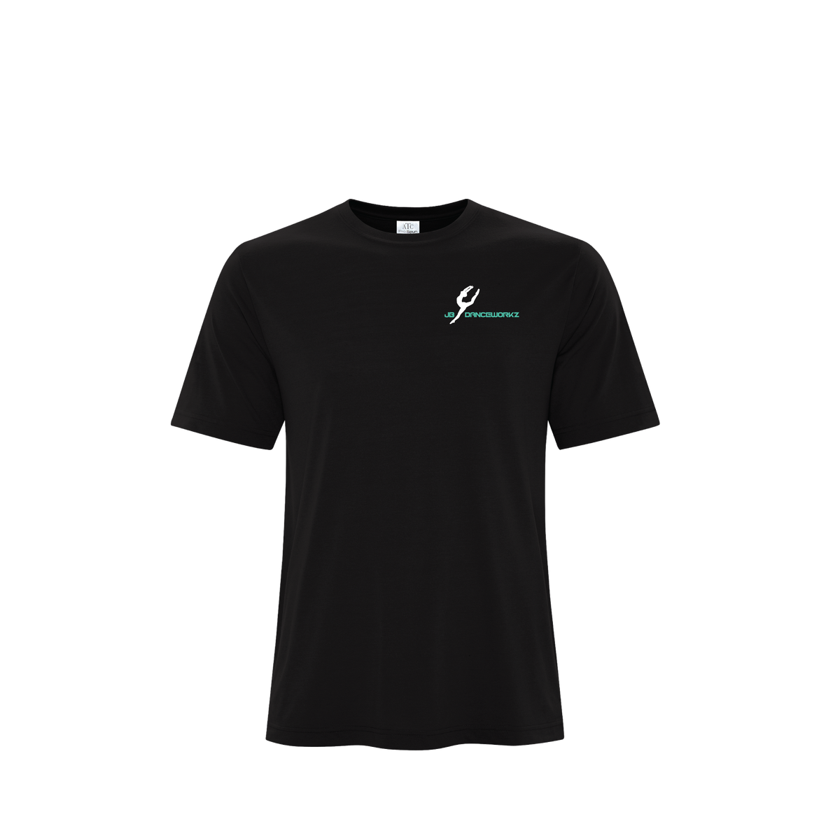 JB Danceworkz Black Tee — Left Chest — Front